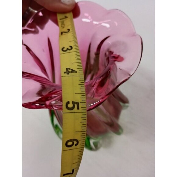 VTG Watermelon Twist Pink Green Art Glass Hand Blown Murano Style Vase 7.5" - Picture 10 of 10